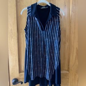 Sympli Sleeveless Navy/White Striped Tunic with hi/low Hem